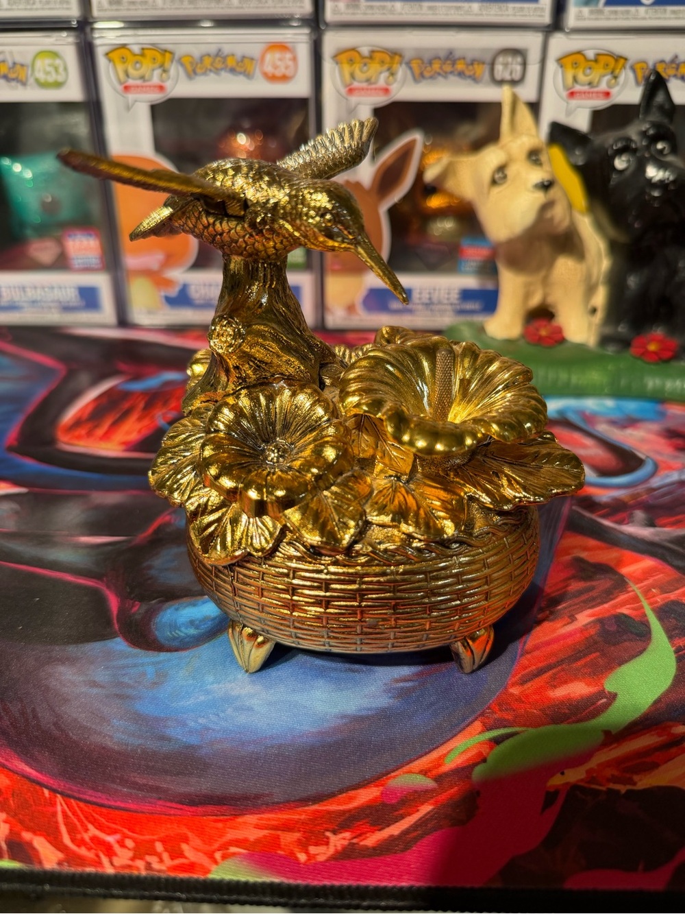 Vintage 1960s Westlands Gold Hummingbird & Flowers Wind Up Music Box